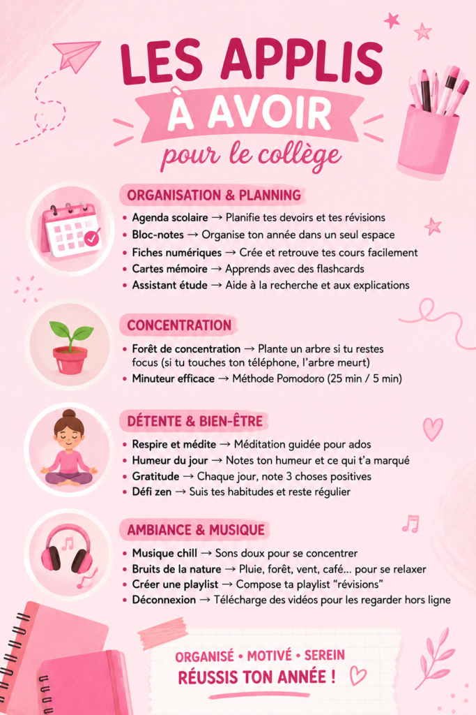 Un collage d'icônes d'applications éducatives pour le collège