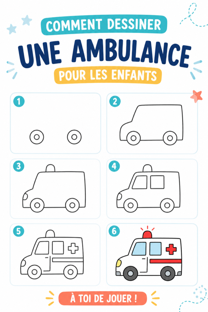 Dessin d'une ambulance colorée, idéal pour les enfants
