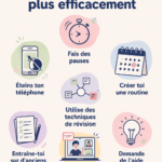 Femme en train de réviser avec des livres et un ordinateur sur son bureau, illustrant des méthodes d'étude efficaces.
