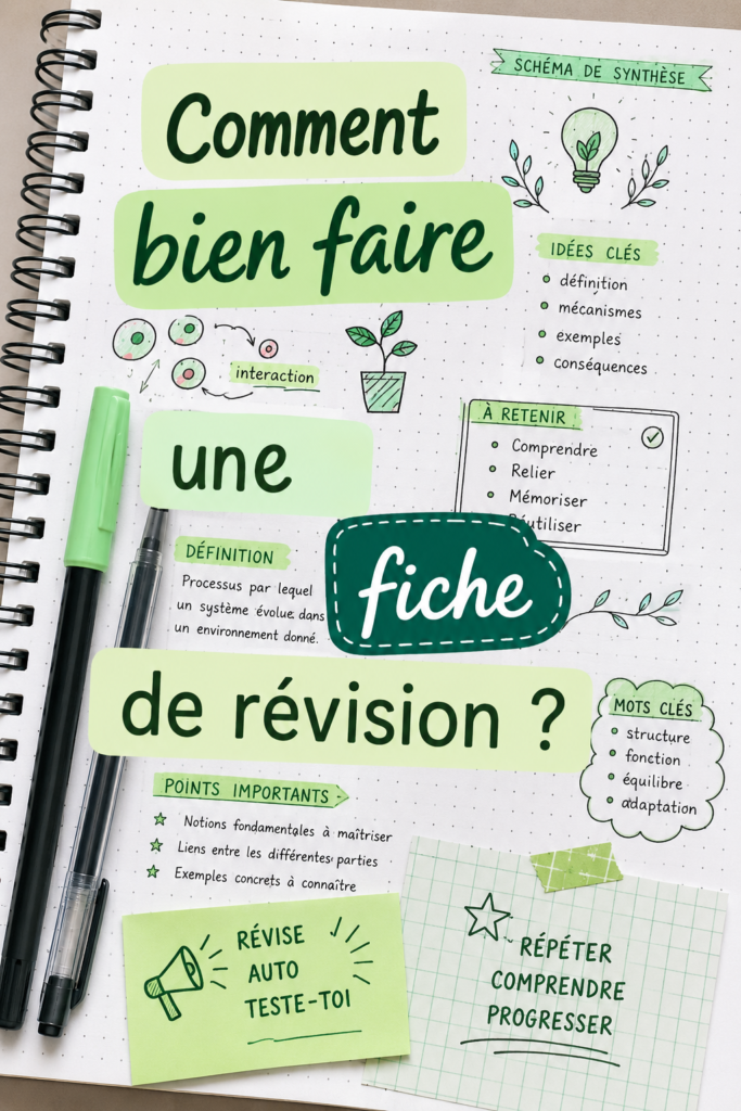 Femme utilisant une fiche de révision pour étudier.