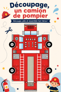 Un enfant découpe un modèle coloré de camion de pompier.