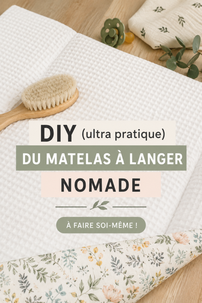 Matelas à langer nomade DIY coloré sur une table avec des accessoires