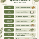 Une femme organise son emploi du temps de révisions avec un calendrier sur son bureau.