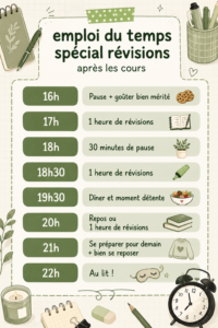 Une femme organise son emploi du temps de révisions avec un calendrier sur son bureau.