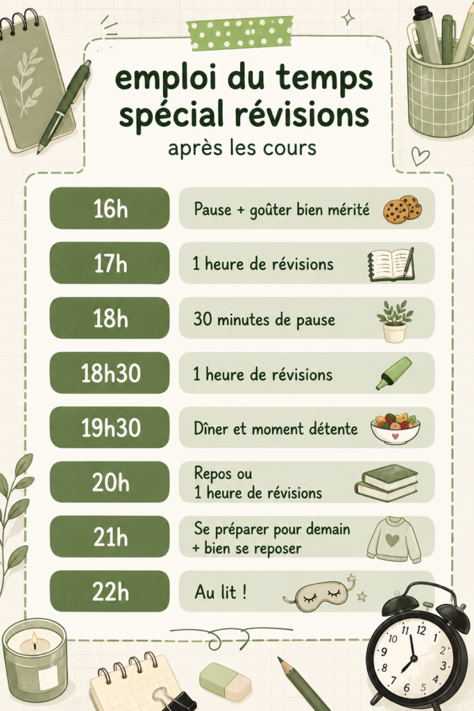 Une femme organise son emploi du temps de révisions avec un calendrier sur son bureau.