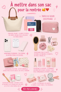 Sac de femme ouvert avec des fournitures scolaires pour la rentrée