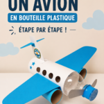Avion en bouteille fabriqué à partir de plastique recyclé dans un décor lumineux