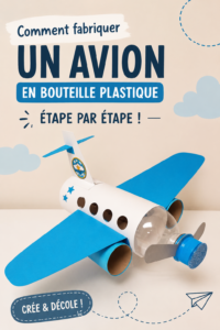 Avion en bouteille fabriqué à partir de plastique recyclé dans un décor lumineux