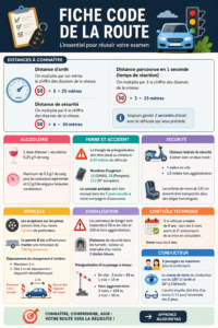Fiche de code de la route avec graphiques colorés
