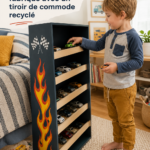 Un garage Hot Wheels fait maison à partir d'une commode recyclée, conçu pour les enfants