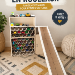 Garage pratique construit avec des tubes recyclés, esthétique et fonctionnel.