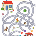 Enfant jouant avec le jeu de labyrinthe T'choupi, coloriant et s'amusant.