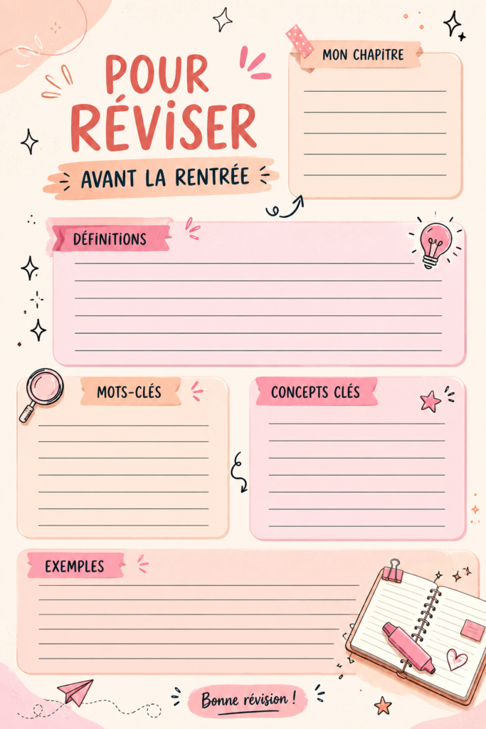 Femme prenant des notes pour ses révisions avant la rentrée.