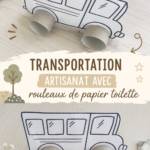 Véhicules en rouleaux de papier toilette colorés sur une table de bricolage