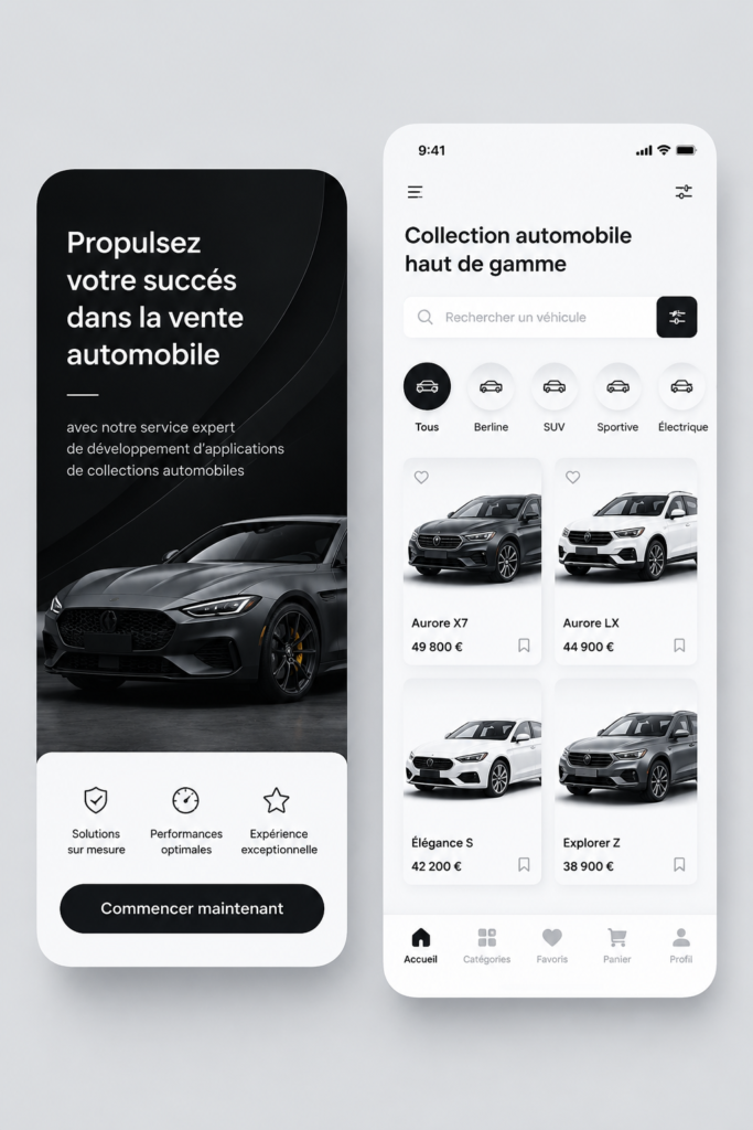 Une femme utilisant une application de collecte de voitures sur son smartphone