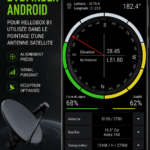 Capture d'écran de l'application DVBFinder montrant le suivi d'une parabole sur un appareil Android