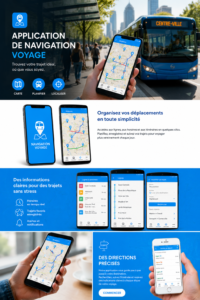 Capture d'écran d'une application de navigation sur un smartphone avec des instructions de route claires.