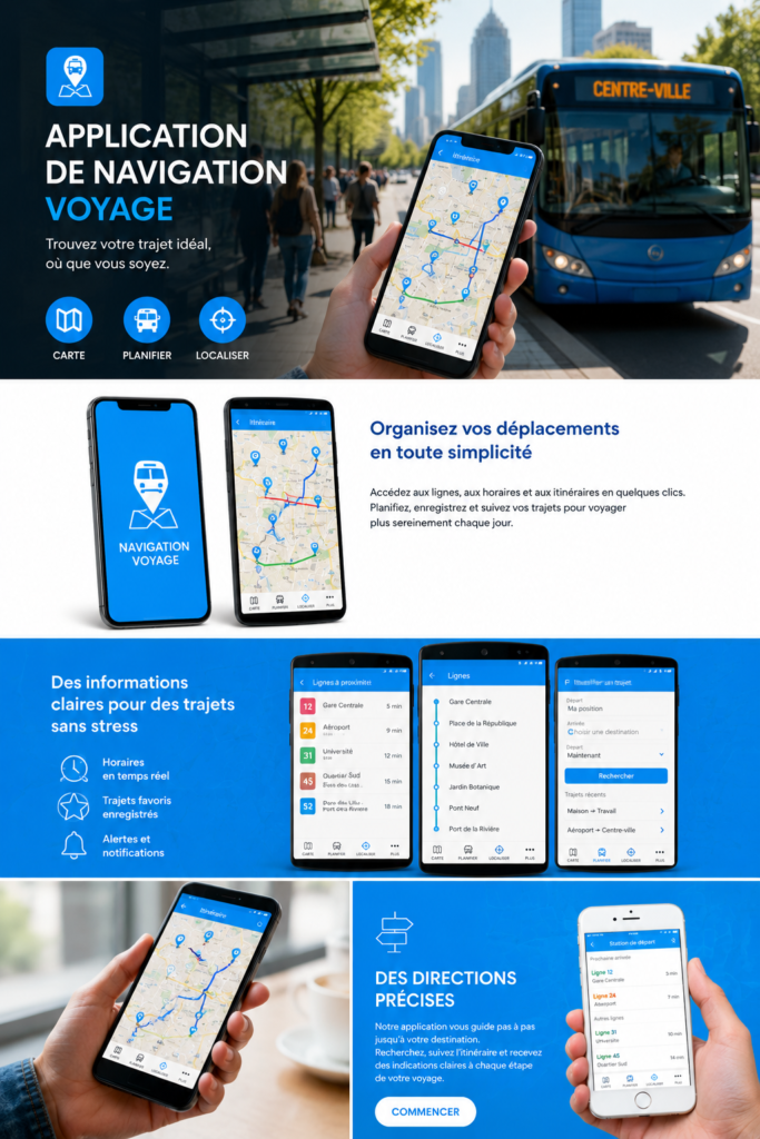 Capture d'écran d'une application de navigation sur un smartphone avec des instructions de route claires.