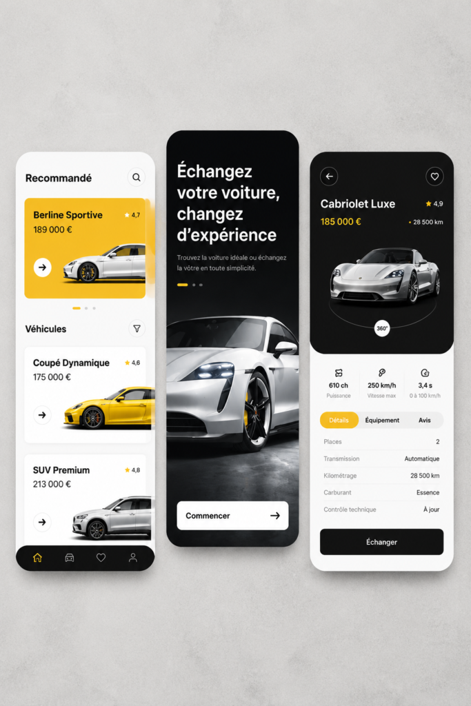 Appli mobile pour échanger des camping-cars sur un smartphone