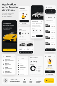 Image représentant une femme utilisant une application sur son smartphone pour acheter une voiture.
