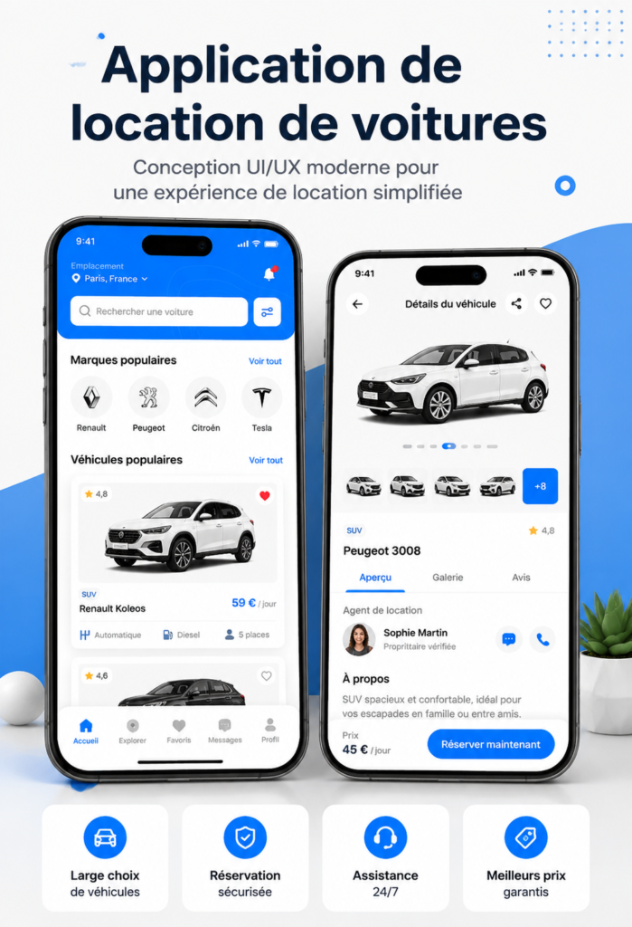 Design d'une interface d'application de location de voiture