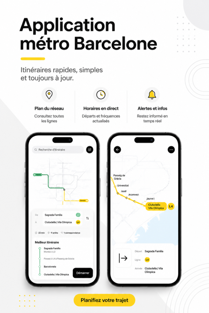Capture d'écran de l'application de métro de Barcelone avec un plan de la ville.