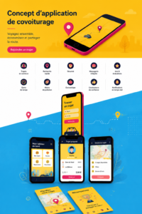 Illustration montrant des femmes utilisant une application de covoiturage sur leurs smartphones