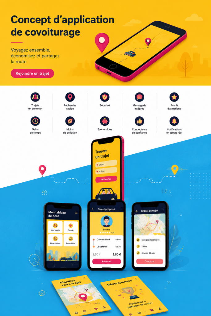 Illustration montrant des femmes utilisant une application de covoiturage sur leurs smartphones