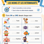 Un enfant apprend à identifier les noms et les déterminants en jouant dans une classe de CP.