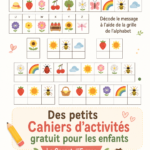 Un enfant heureux travaillant sur un cahier d'activités coloré avec des crayons.