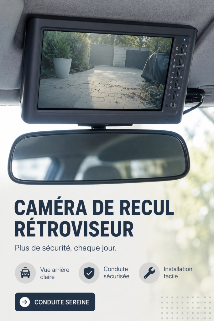 Vue arrière d'une voiture avec une caméra de recul affichée