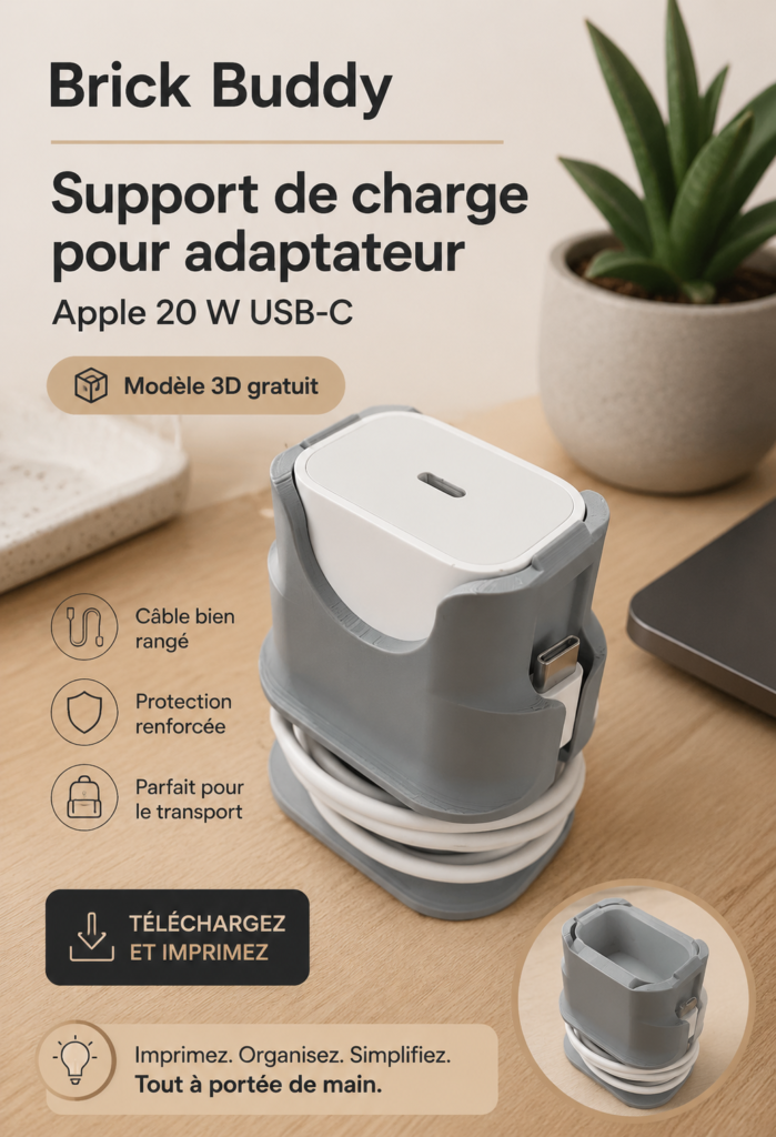 Modèle 3D d'un chargeur Apple 20W prêt à être imprimé