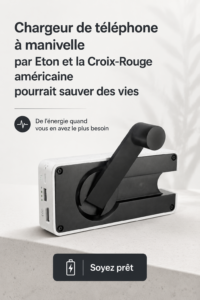 Chargeur de téléphone à manivelle posé sur une table, prêt à être utilisé lors d'une urgence.