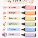 Image d'une personne créant des fiches de révision colorées sur une table.