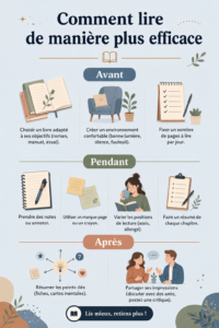 Femme lisant un livre dans un fauteuil confortable, représentant l'efficacité de la lecture.