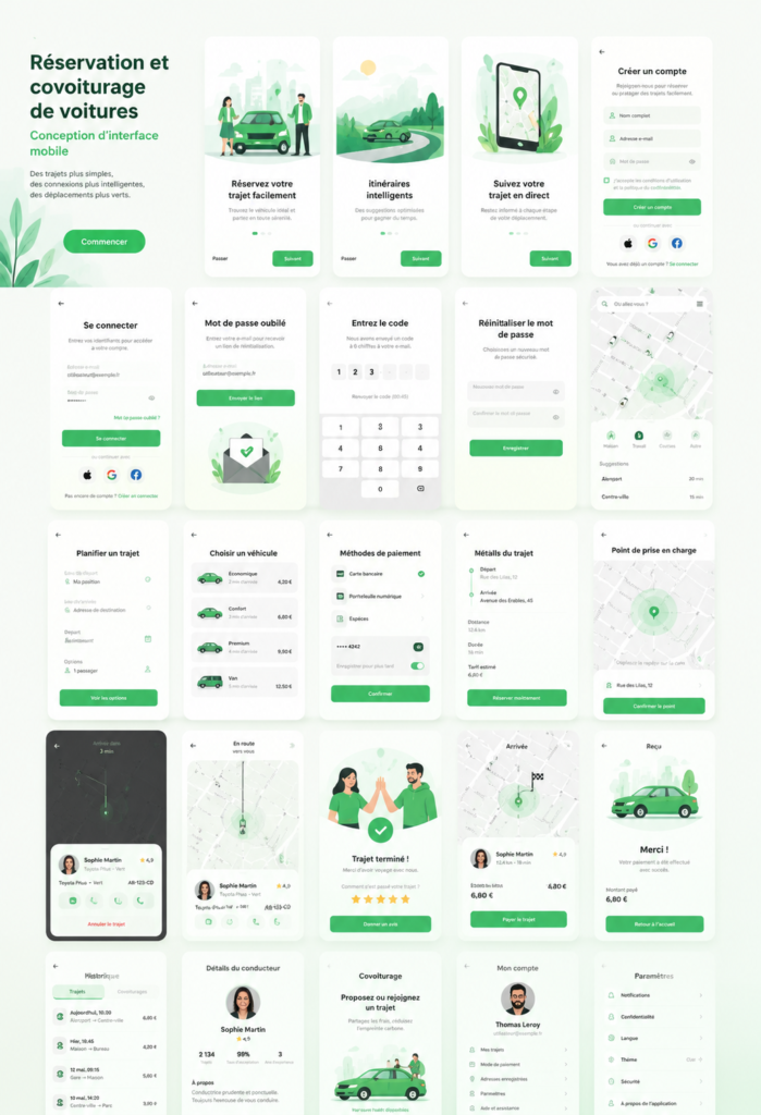 Design d'interface utilisateur d'une application de covoiturage moderne