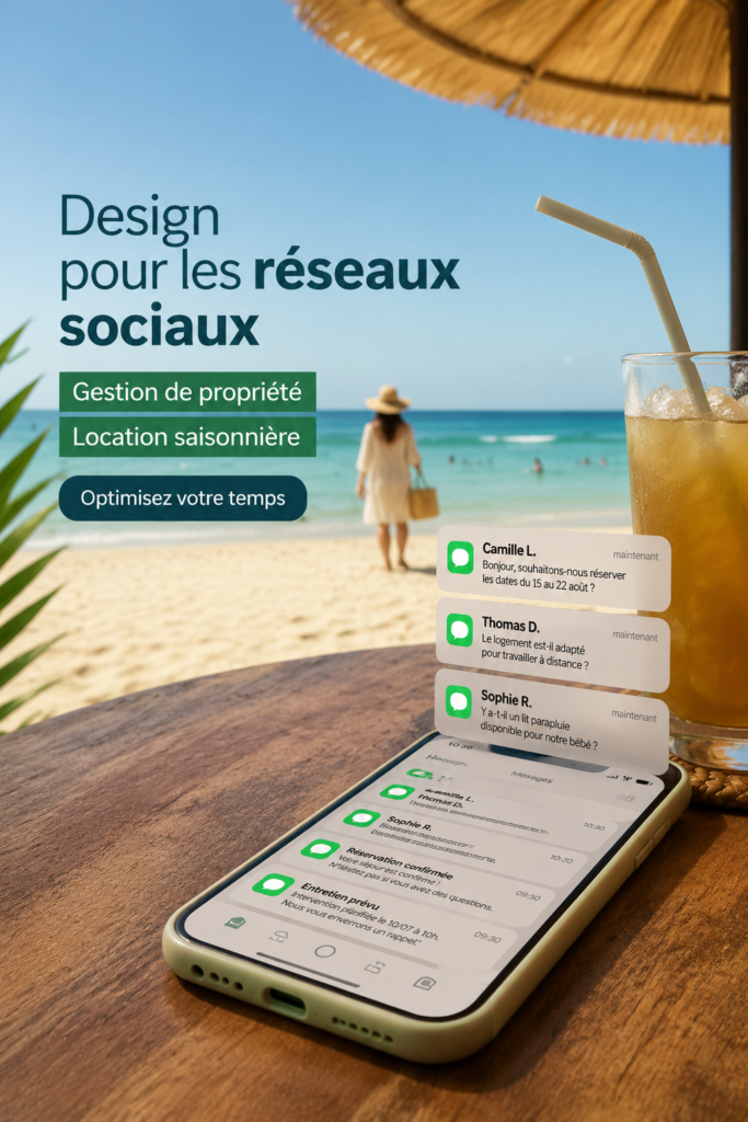 Un exemple de post sur les réseaux sociaux avec un design attractif pour une location de vacances.