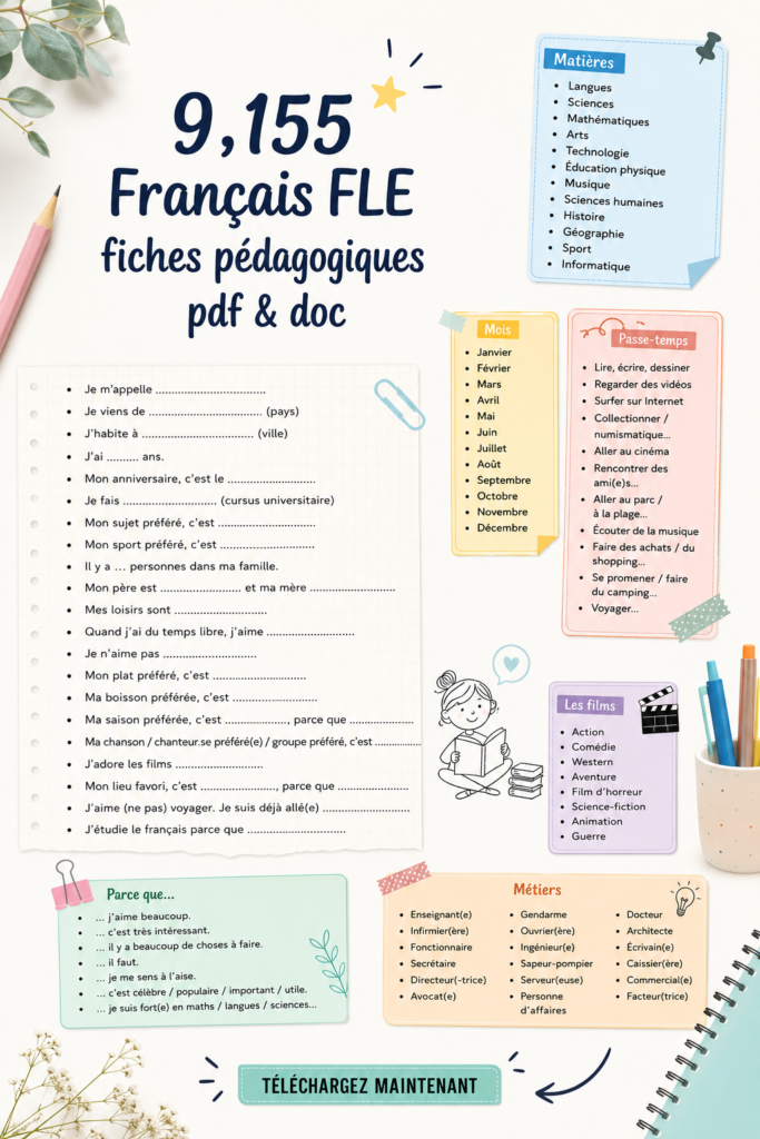 Collection de fiches pédagogiques pour l'enseignement du FLE