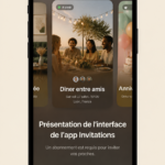 Interface utilisateur de l'app Invites d'Apple montrant des invitations prêtes à être envoyées.