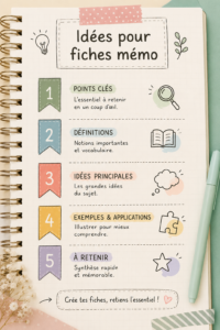 Fiches mémo créatives avec des designs colorés sur un bureau