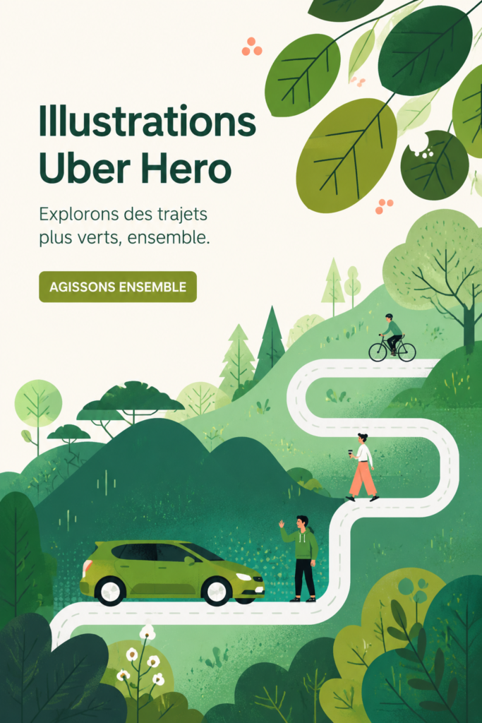 Illustration inspirante des héros d'Uber, mettant en avant la créativité et la mobilité moderne.