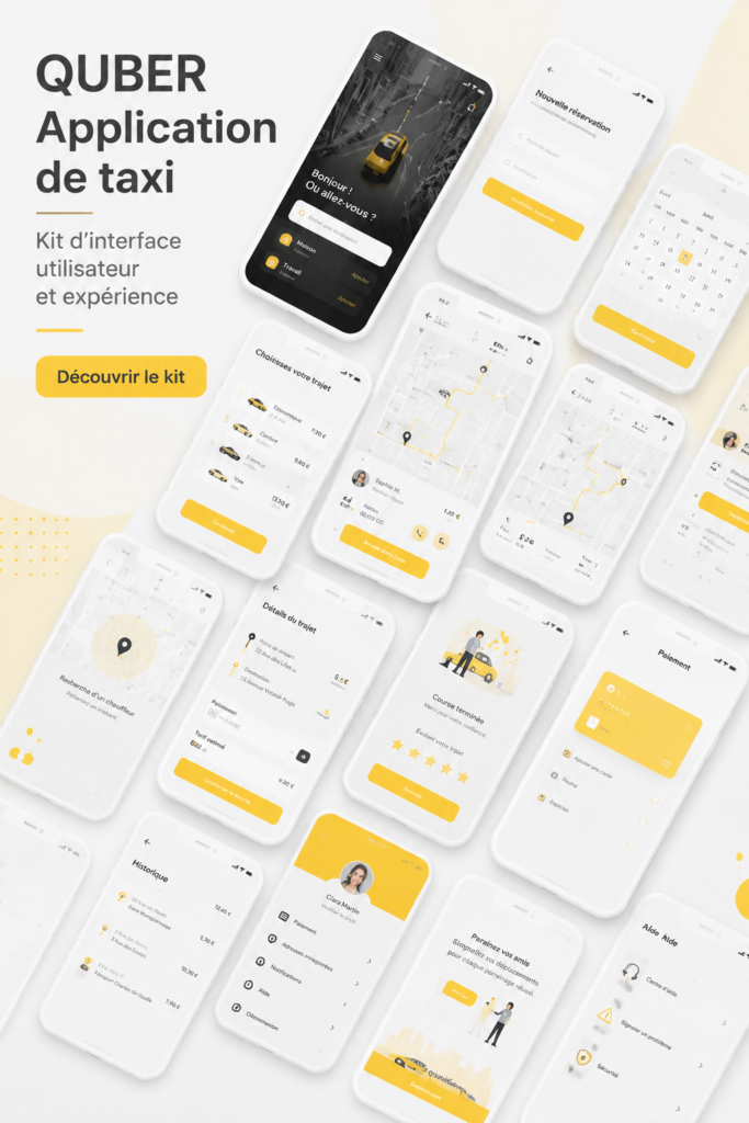 Un aperçu d'une application de taxi avec un design moderne et engageant.