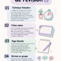 Femme en train de réviser avec une méthode efficace et un environnement calme, entourée de livres et de notes.