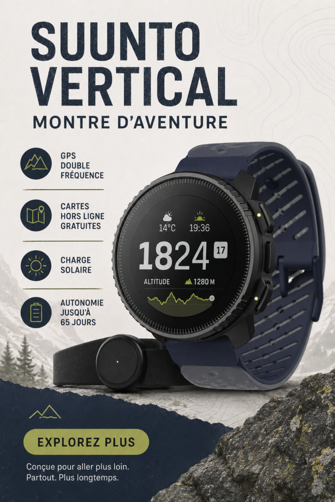 Montre GPS Suunto en extérieur, idéale pour les randonnées et les aventures.