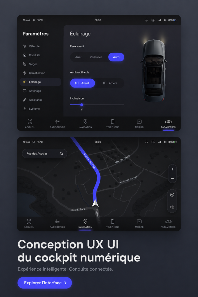 Une capture d'écran d'un cockpit numérique moderne en UX/UI design.