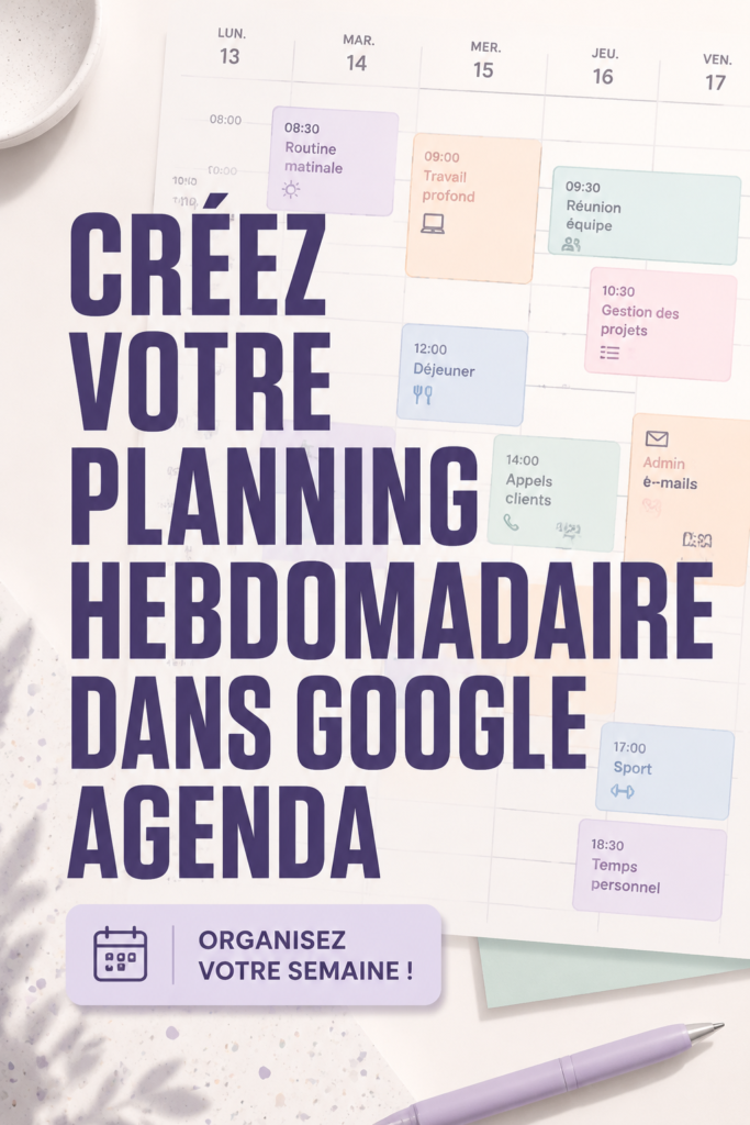 Capture d'écran de Google Agenda montrant un emploi du temps organisé