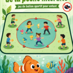 Enfants jouant à la pêche interdite en plein air, riant et s'amusant.