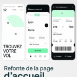 Écran d'accueil d'une application de réservation de vol moderne, illustrant une interface utilisateur claire et engageante.