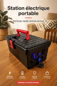 Station d'énergie portable avec plusieurs ports de recharge.