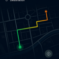 Capture d'écran d'un écran de navigation de voiture avec une carte détaillée